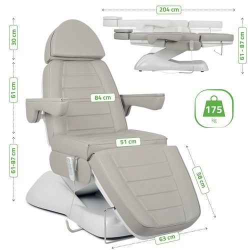 Косметическое кресло Leo PRO 4 с электрорегулировкой, серое – 3 мотора T-SS091 фото Косметическое кресло Leo PRO 4 с электрорегулировкой, серое – 3 мотора T-SS091 фото