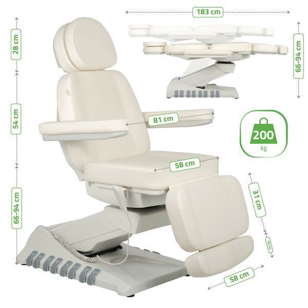 Косметическое кресло Luxoria PRO 5 с электрорегулировкой белый T-SS072 фото Косметическое кресло Luxoria PRO 5 с электрорегулировкой белый T-SS072 фото